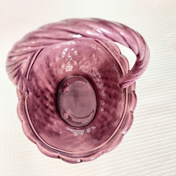 Vintage Provincial Stoneware Basket Purple Weave Pattern Spring Floral Candy - Picture 6 of 9